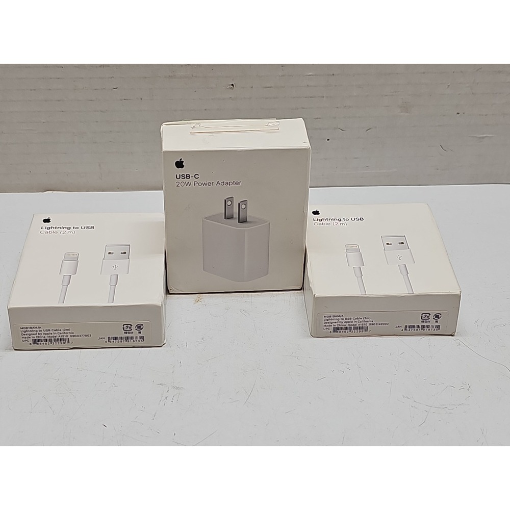 Apple USB-C 20W Power Adapter & (2)Lightning Cable Bundle